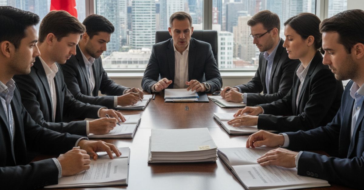 Board meeting discussing a resolution in Canada