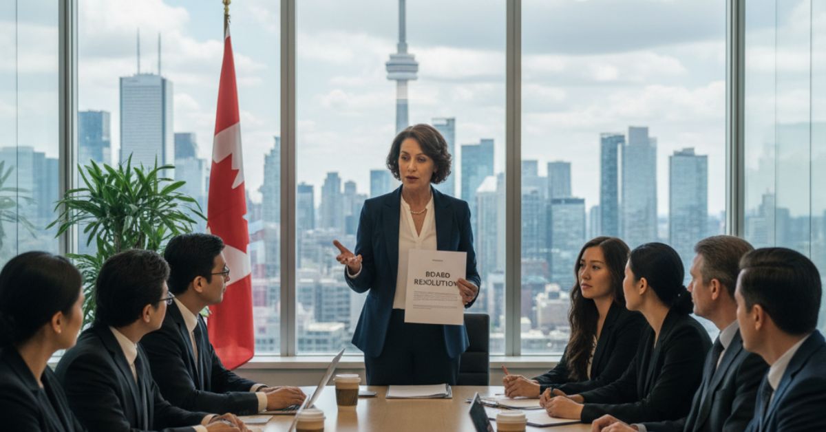 Board meeting discussing a resolution