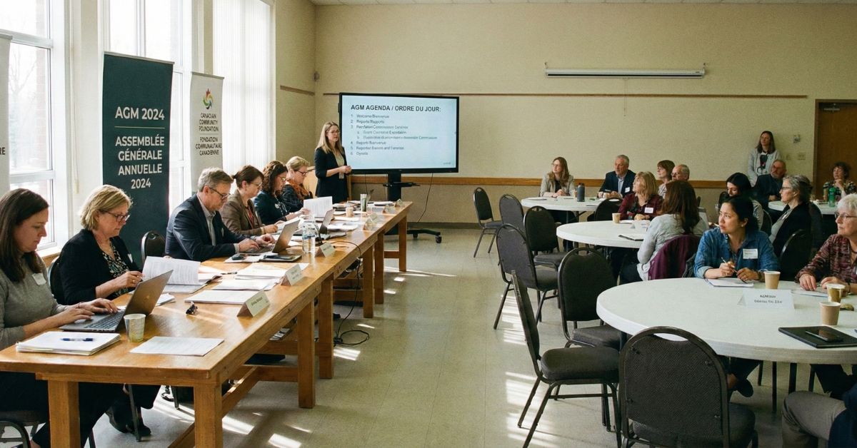 People attending a charity AGM.