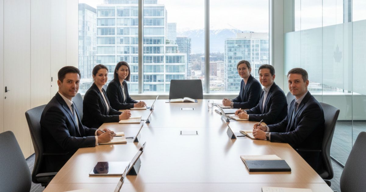 Canadian charity board holding a private executive session in a modern boardroom
